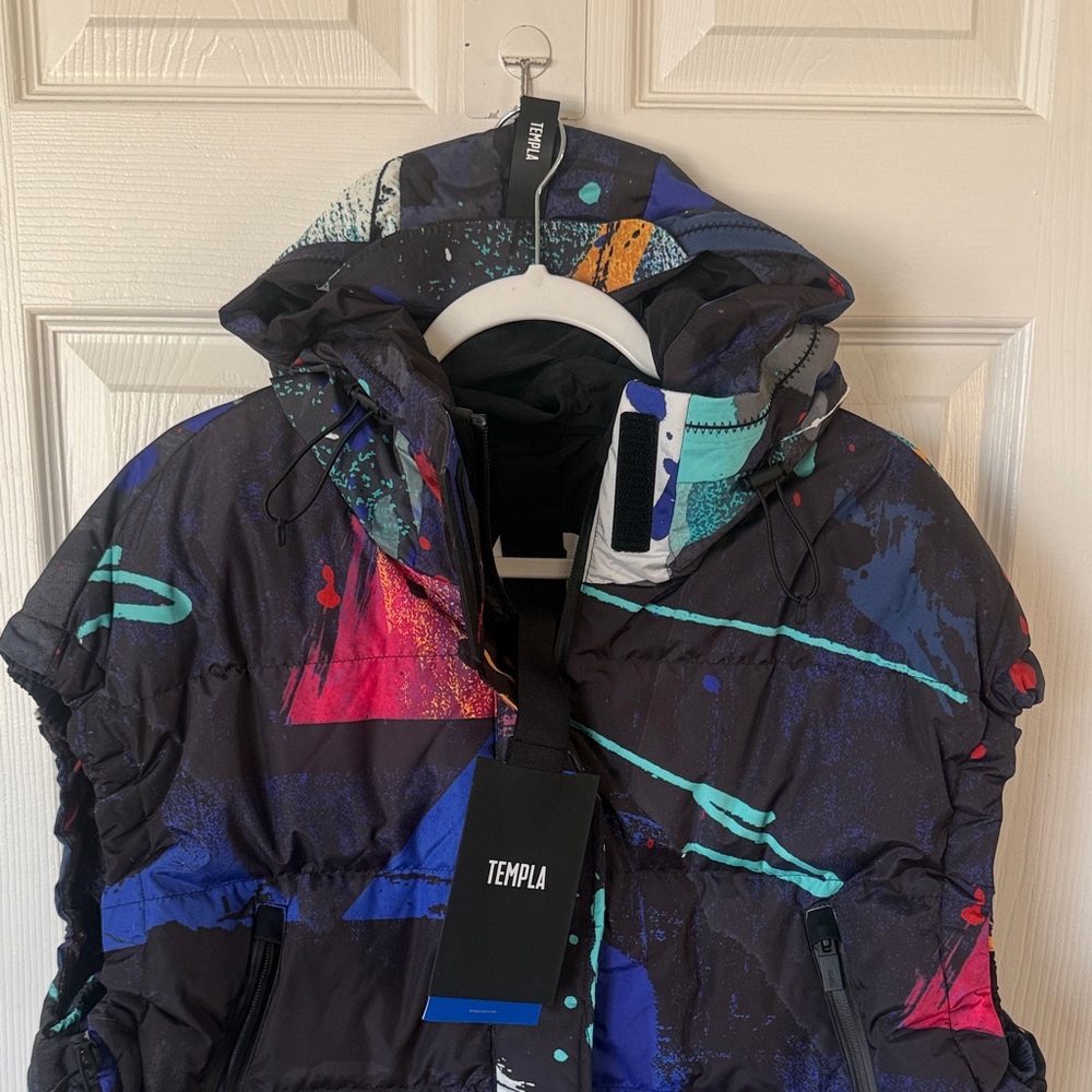 Templa Abstract Print Hooded Puffer Jacket - Black with Bright Accents - Picture 2 of 5